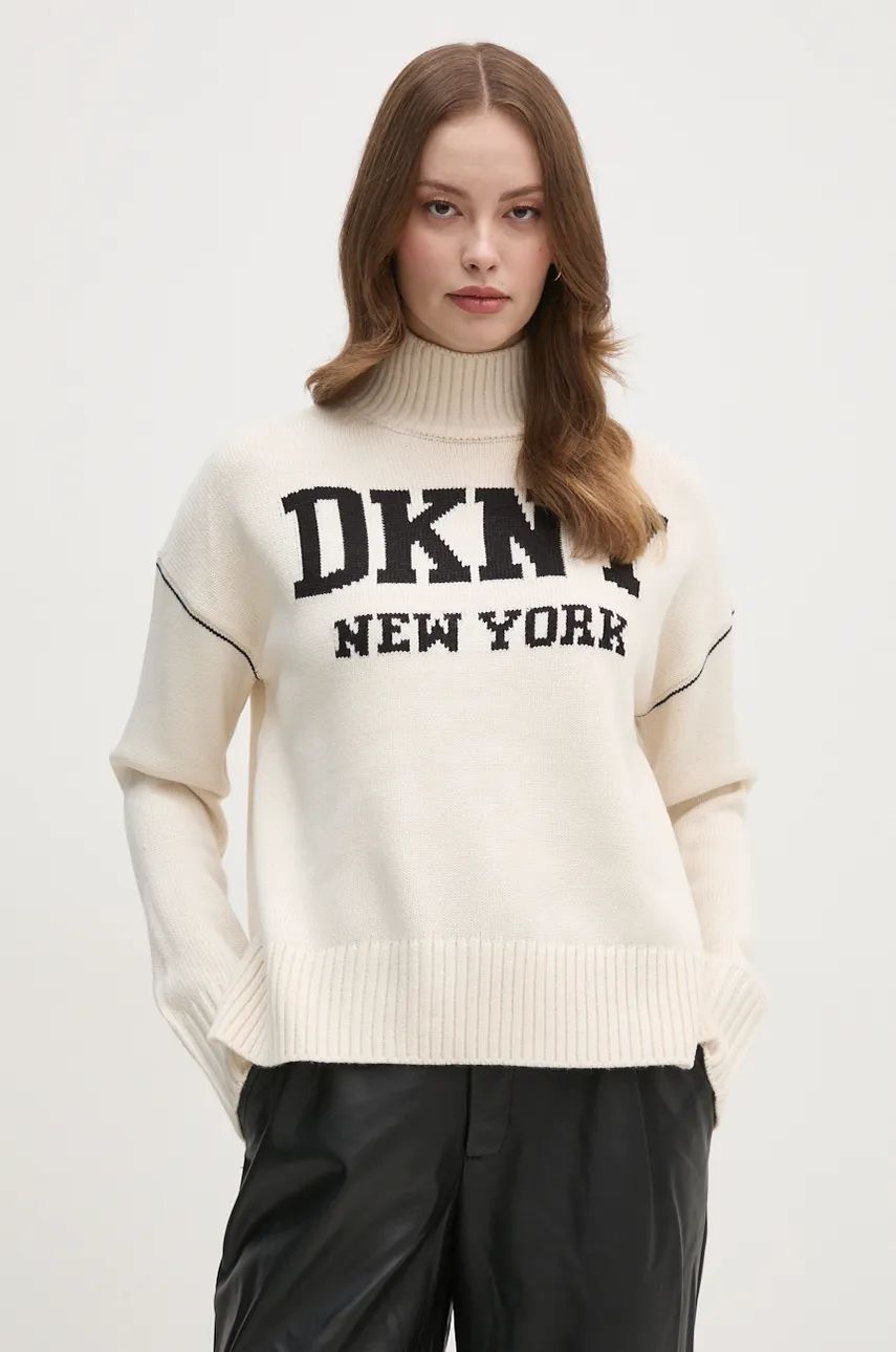 Dkny pulover femei, culoarea bej, cu turtleneck, DJ4R0386