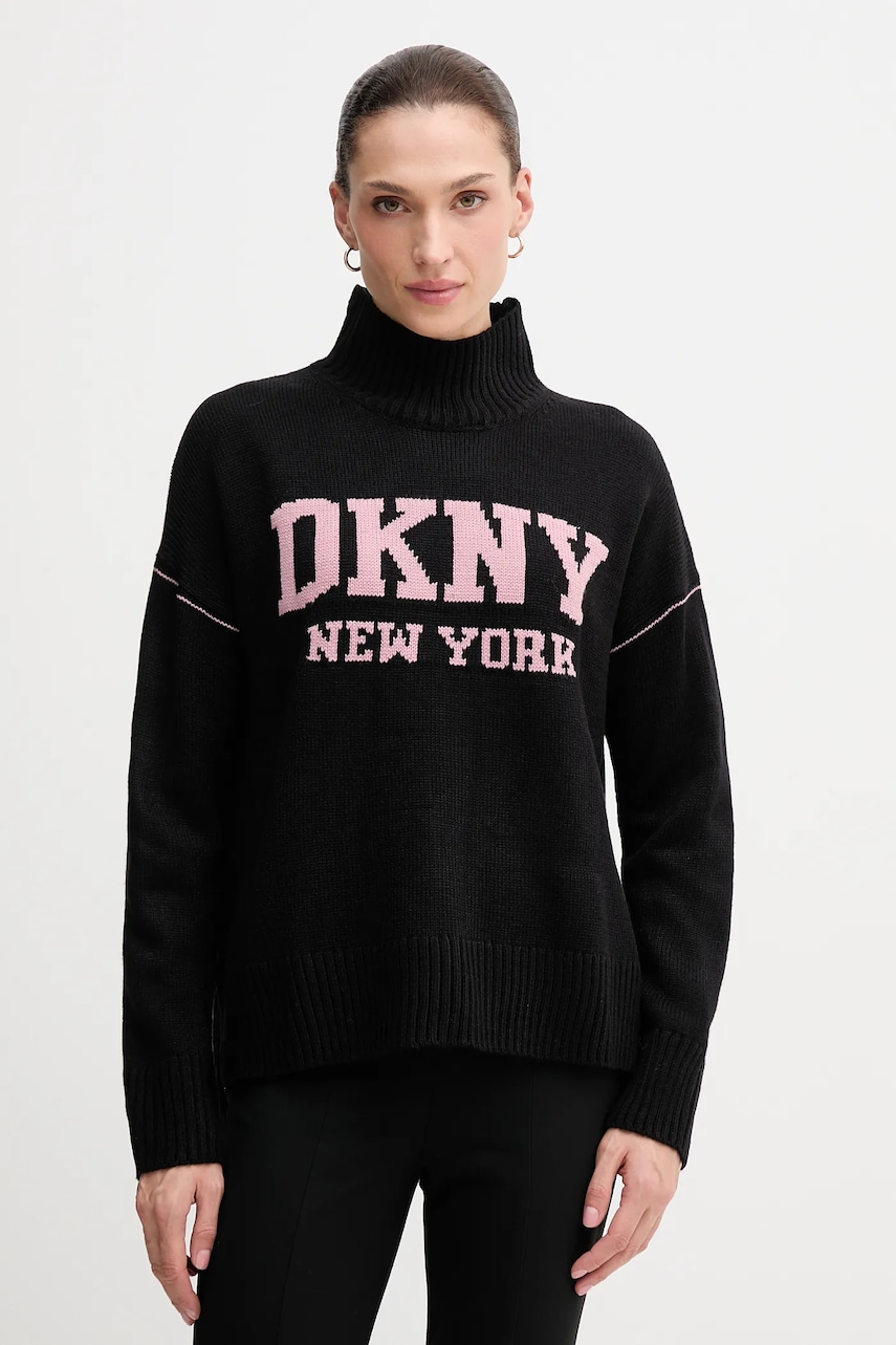 Dkny pulover culoarea negru, cu turtleneck, DJ4R0386
