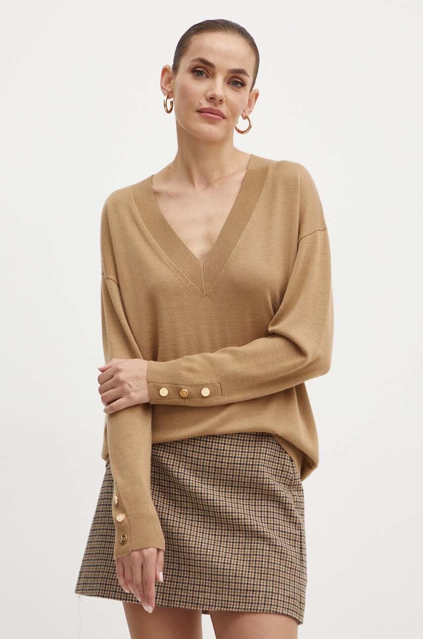 MICHAEL Michael Kors pulover de lana femei, culoarea maro, light, MT460YB4VR MICHAEL Michael Kors pulover de lana femei, culoarea maro, light, MT460YB4VR