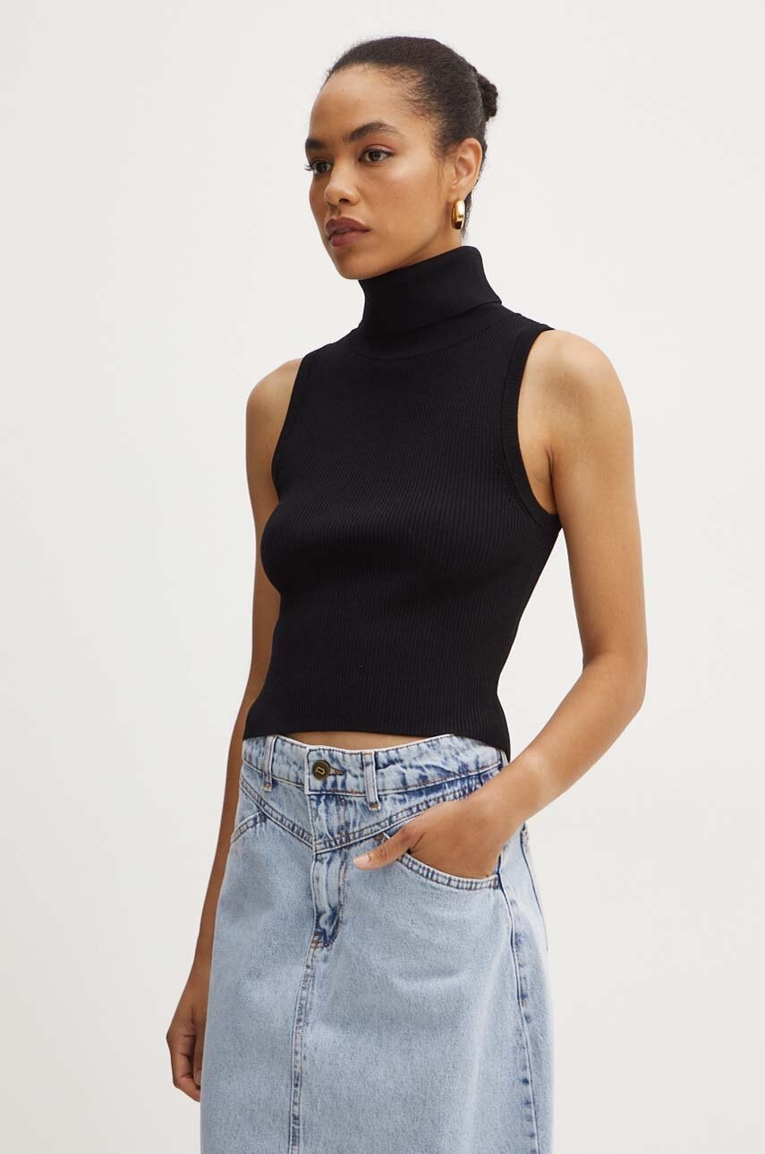 MICHAEL Michael Kors top femei, culoarea negru, cu guler, MT460Y533D MICHAEL Michael Kors top femei, culoarea negru, cu guler, MT460Y533D