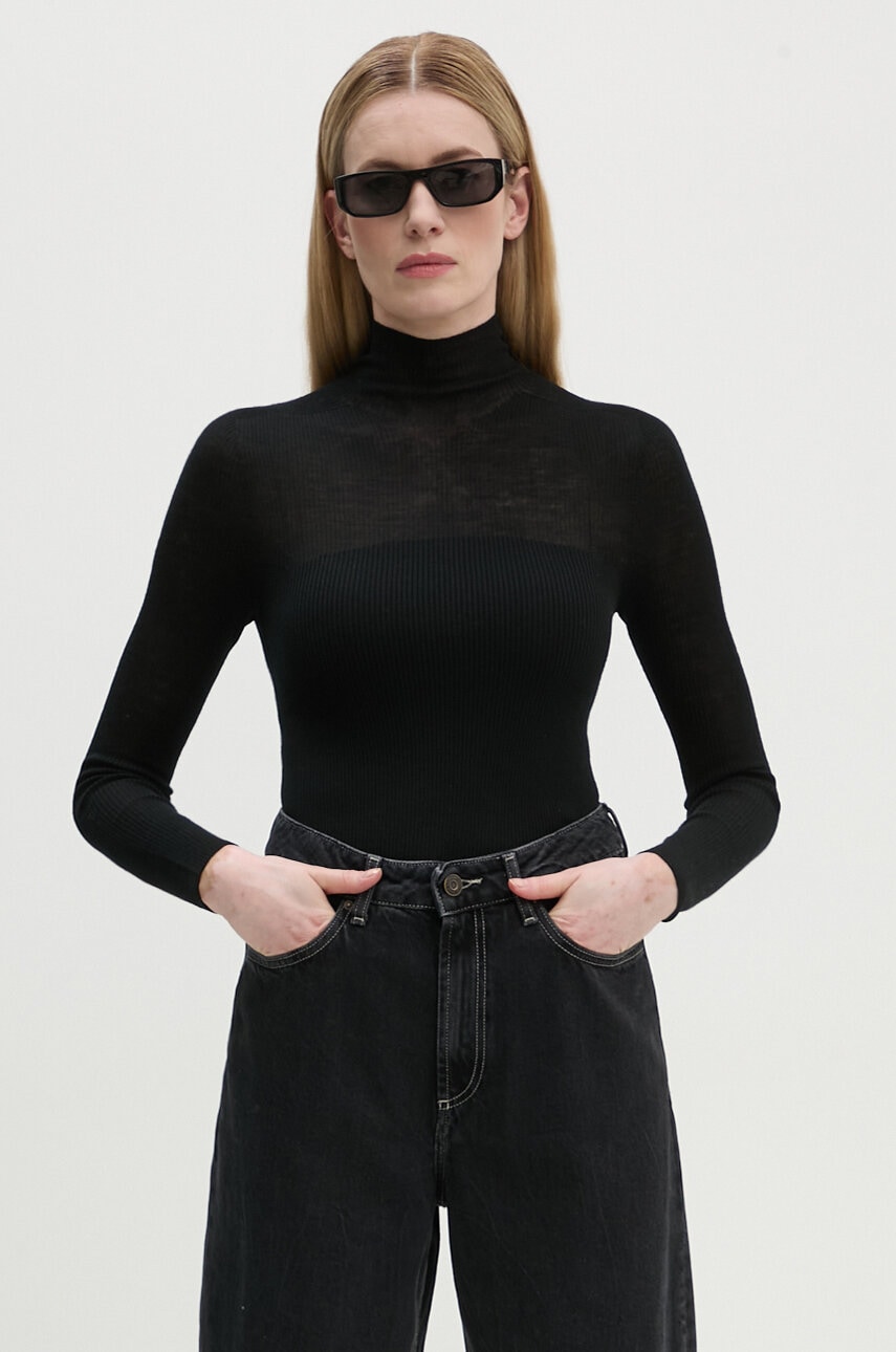 

Вълнен пуловер Drykorn дамски в черно от лека материя с ниско поло 420154 88024, Черен