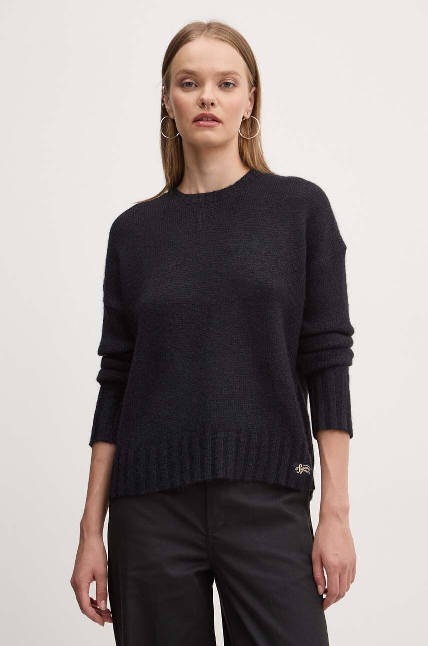 Superdry pulover din amestec de lana femei, culoarea negru, light, W6110567A-THG Superdry pulover din amestec de lana femei, culoarea negru, light, W6110567A-THG