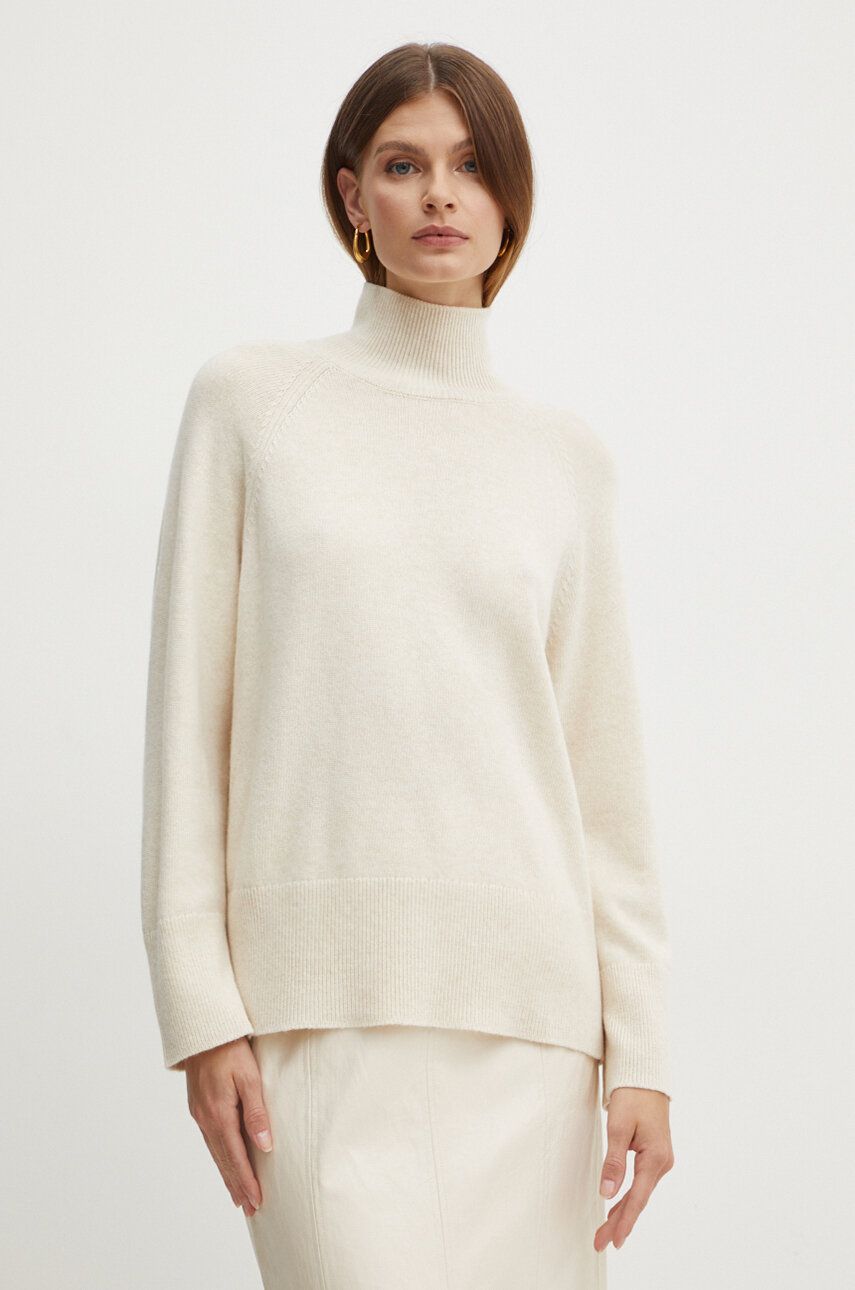 Marella pulover din amestec de lana femei, culoarea bej, cu turtleneck, 2423366184200