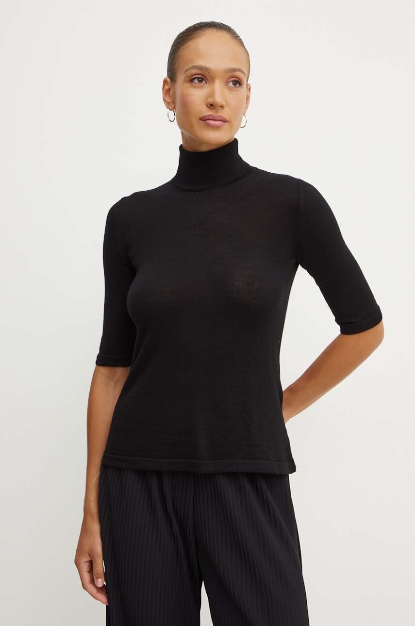 

Вълнен пуловер Max Mara Leisure дамски в черно от лека материя с поло 2426366098600, Черен