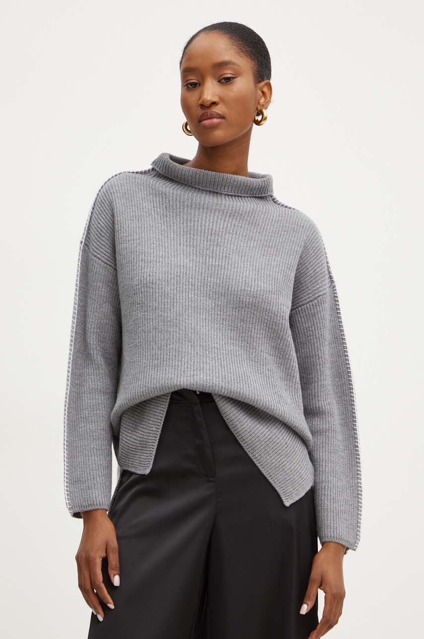 Max Mara Leisure pulover de lana femei, culoarea gri, călduros, cu turtleneck, 2426366178600 Max Mara Leisure pulover de lana femei, culoarea gri, călduros, cu turtleneck, 2426366178600