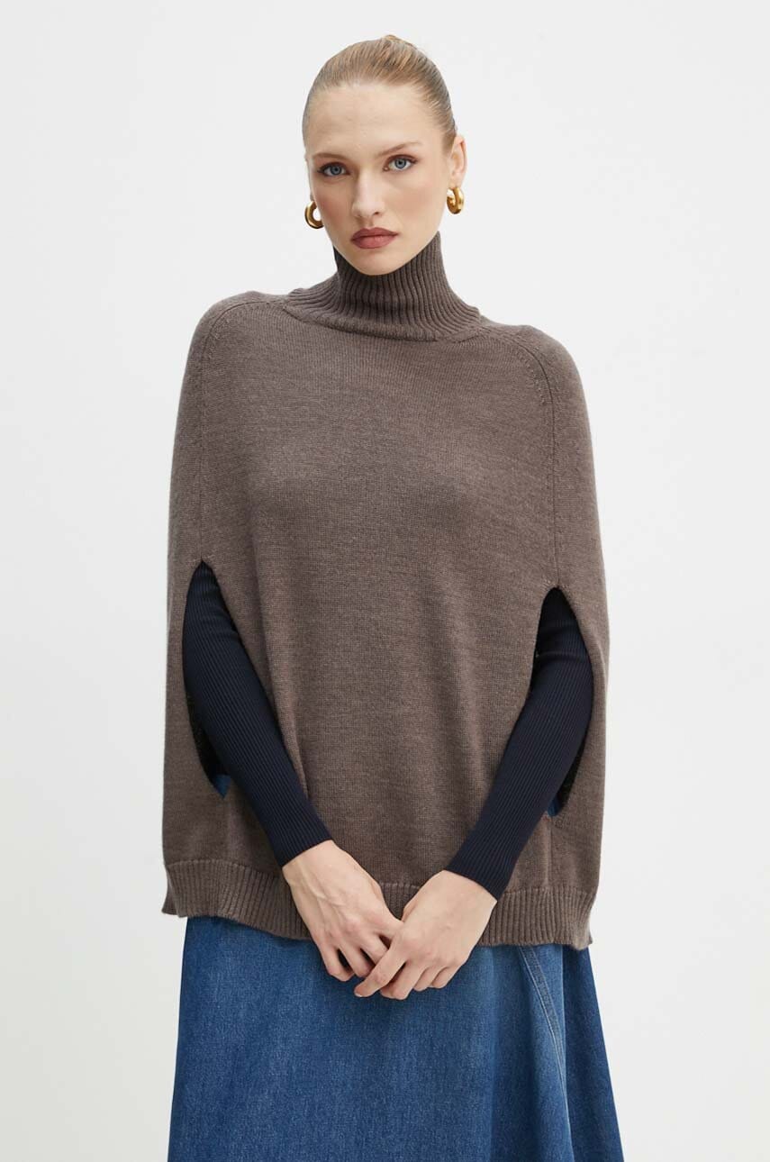 Max Mara Leisure pulover de lana femei, culoarea maro, cu guler, 2426366188600 Max Mara Leisure pulover de lana femei, culoarea maro, cu guler, 2426366188600