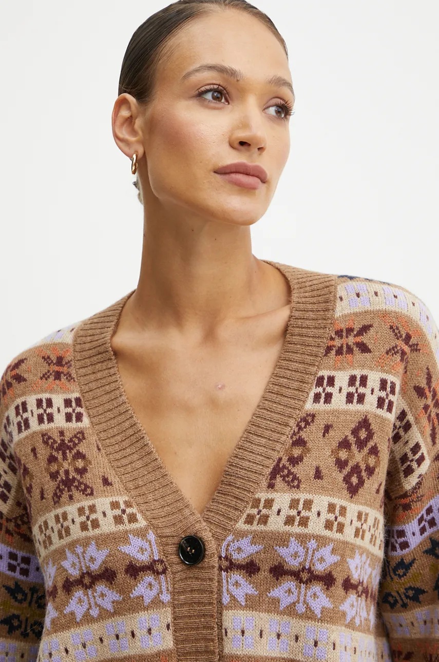 Вовняний кардиган Weekend Max Mara колір коричневий легкий 2425346062600 