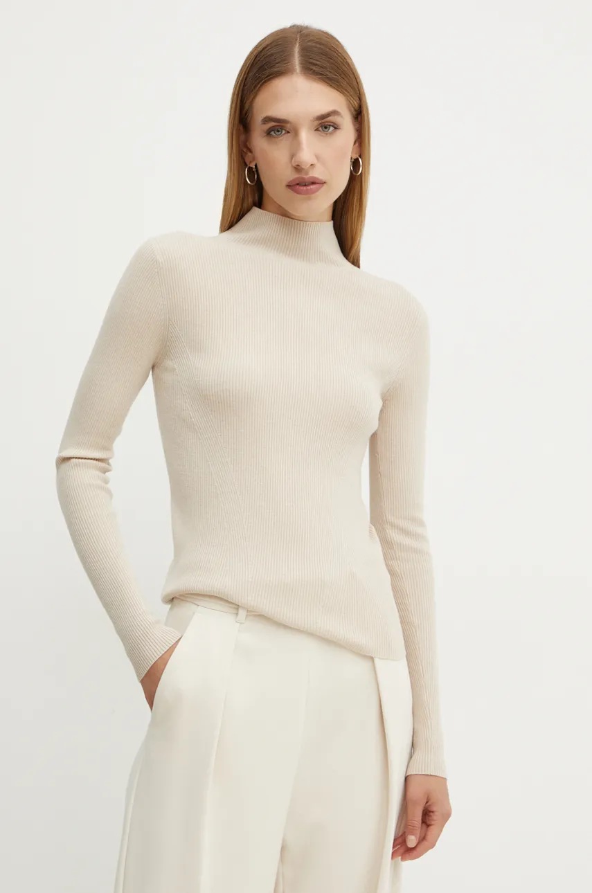 Вовняний светр Weekend Max Mara жіночий колір бежевий легкий півгольф 2425366052600 