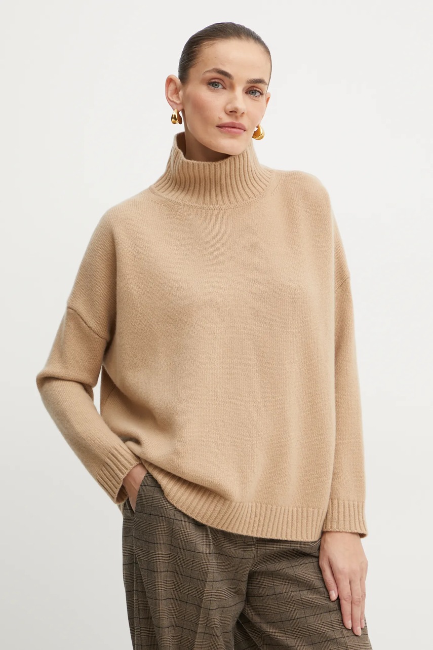 

Вълнен пуловер Weekend Max Mara дамски в кафяво с поло 2425366082600, Бежов