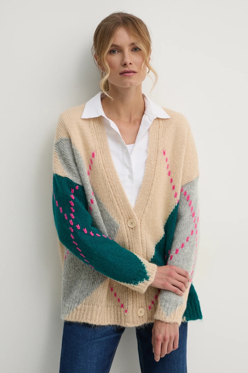 United Colors of Benetton cardigan din amestec de lana culoarea bej, 1142E604I