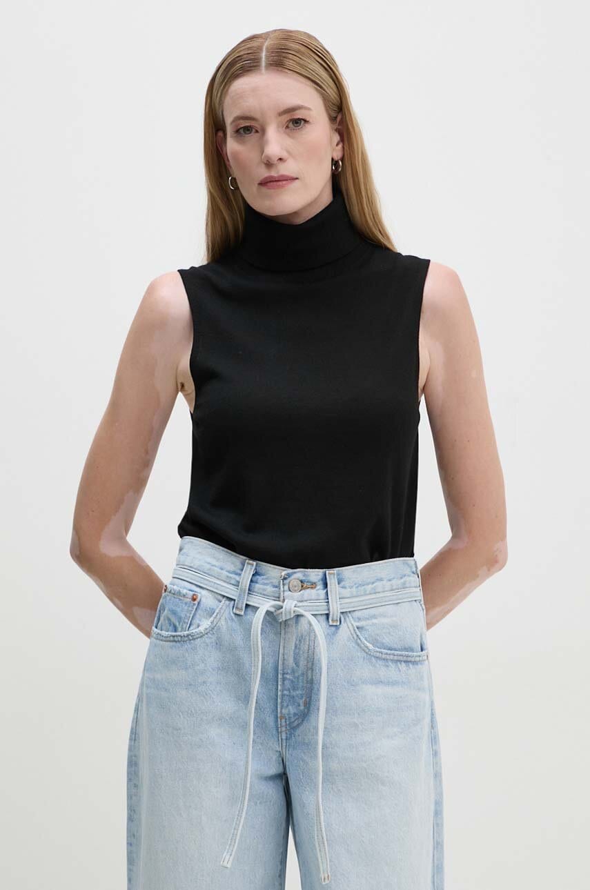 Marc O'Polo pulover femei, culoarea negru, light, cu guler, 408556163155
