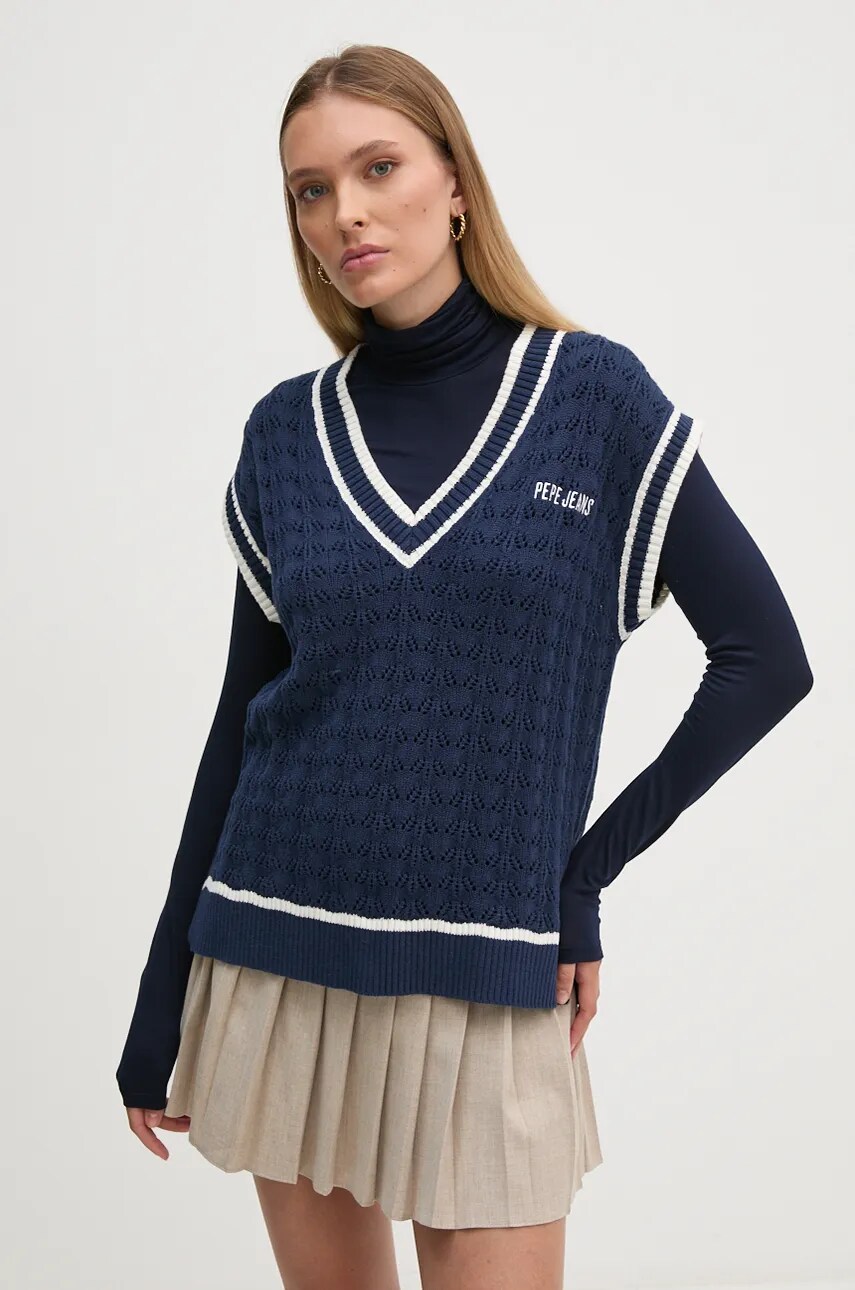 Pepe Jeans vestă din bumbac IVA VEST culoarea albastru marin, light, PL702167