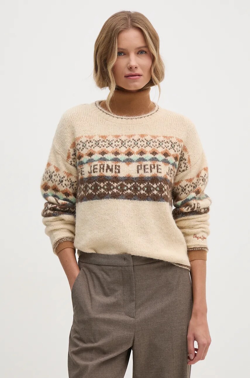 Pepe Jeans pulover din amestec de lana HITTY femei, culoarea bej, PL702193