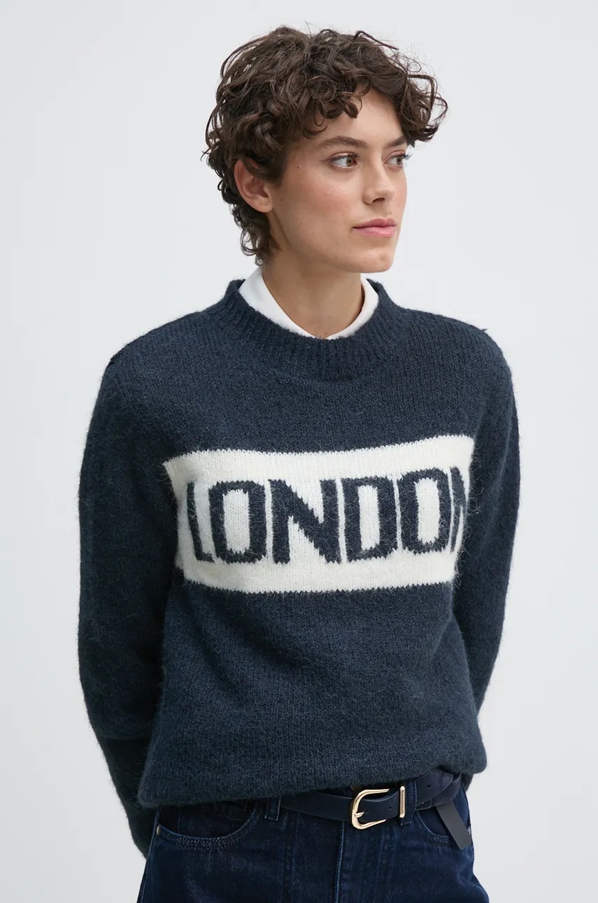 Pepe Jeans pulover din amestec de lana HILDA femei, culoarea albastru marin, PL702227 Pepe Jeans pulover din amestec de lana HILDA femei, culoarea albastru marin, PL702227