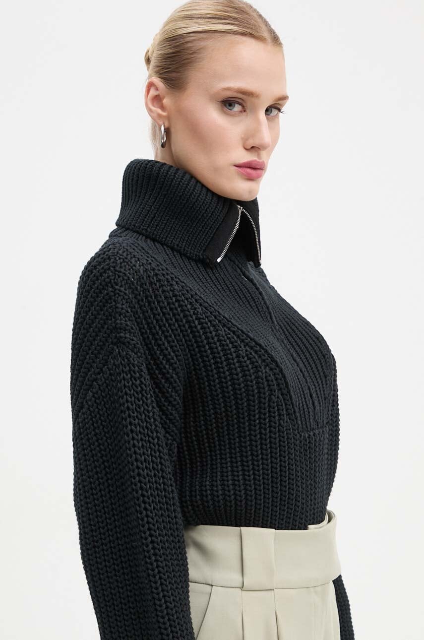 IRO pulover din amestec de lana femei, culoarea negru, călduros, cu guler, WP12ROMANE IRO pulover din amestec de lana femei, culoarea negru, călduros, cu guler, WP12ROMANE