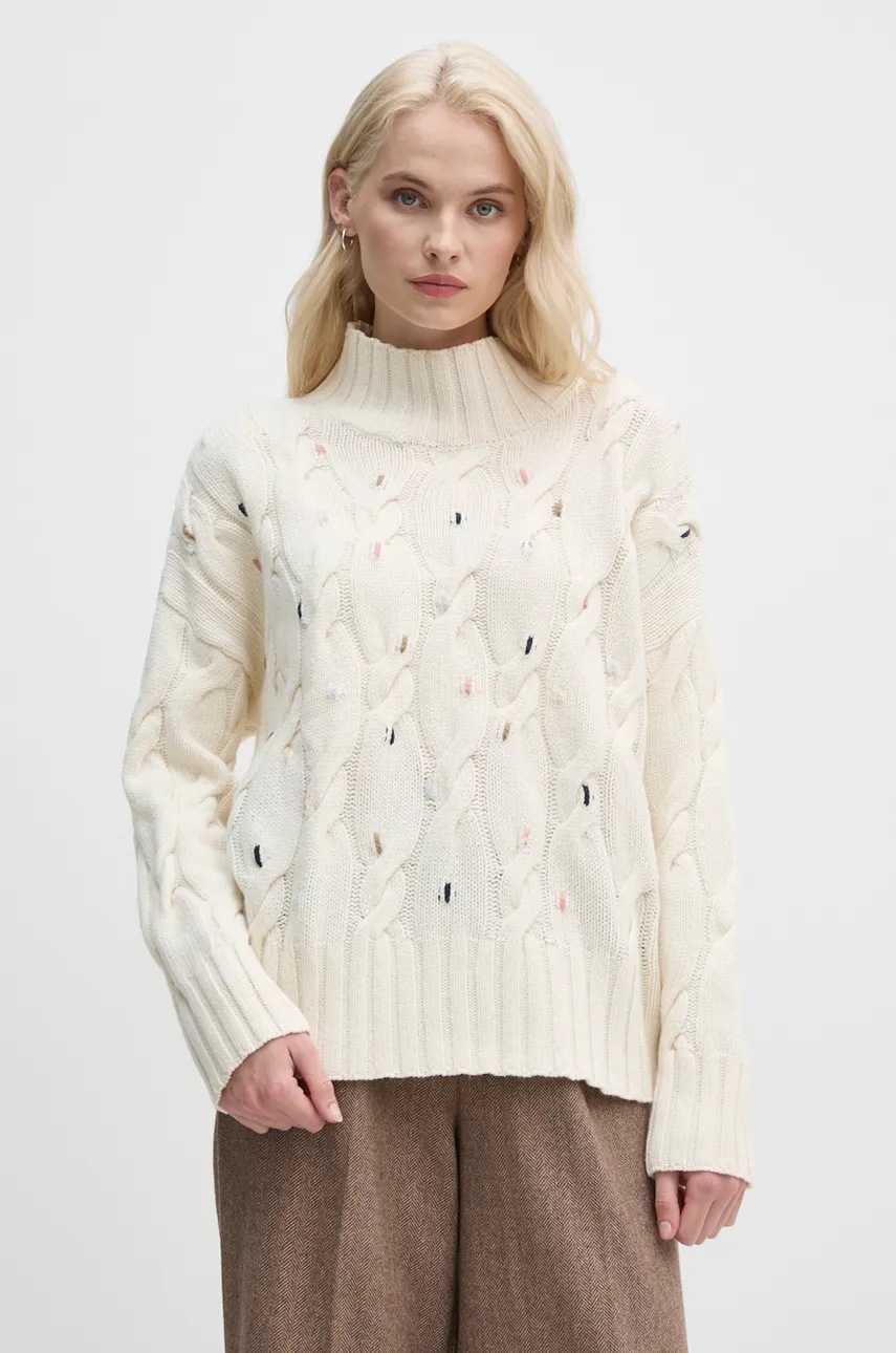 

Вълнен пуловер Barbour дамски в бежово с ниско поло LKN1556, Бежов