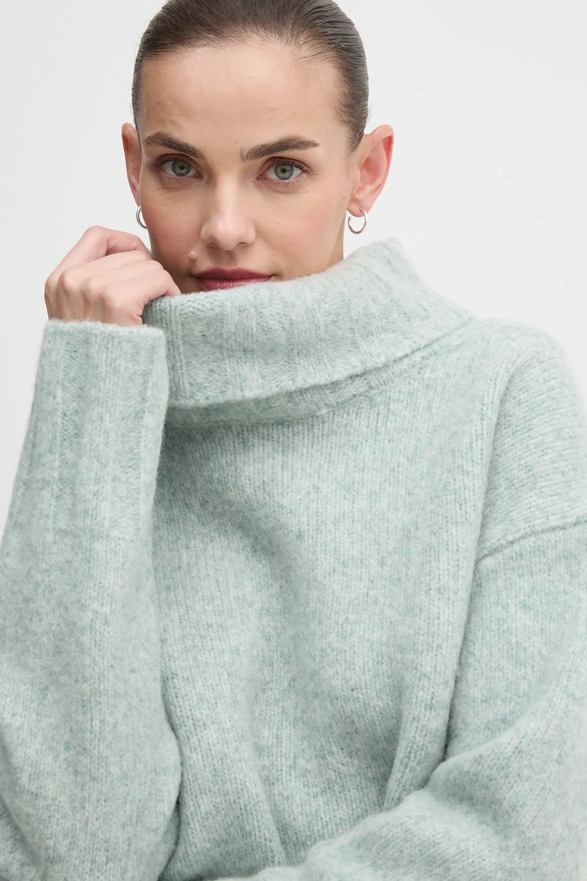 

Вълнен пуловер Barbour дамски в тюркоазено от топла материя с поло LKN1535, Тюркоазен