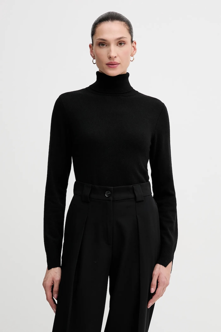 Sisley sweter z domieszką wełny damski kolor czarny lekki z golfem 102HM2174