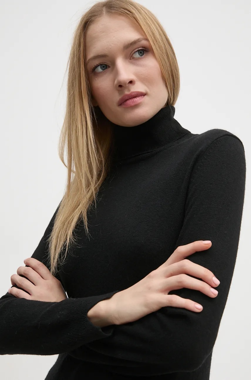 

Пуловер с вълна Sisley дамски в черно от лека материя с поло 102HM2174, Черен