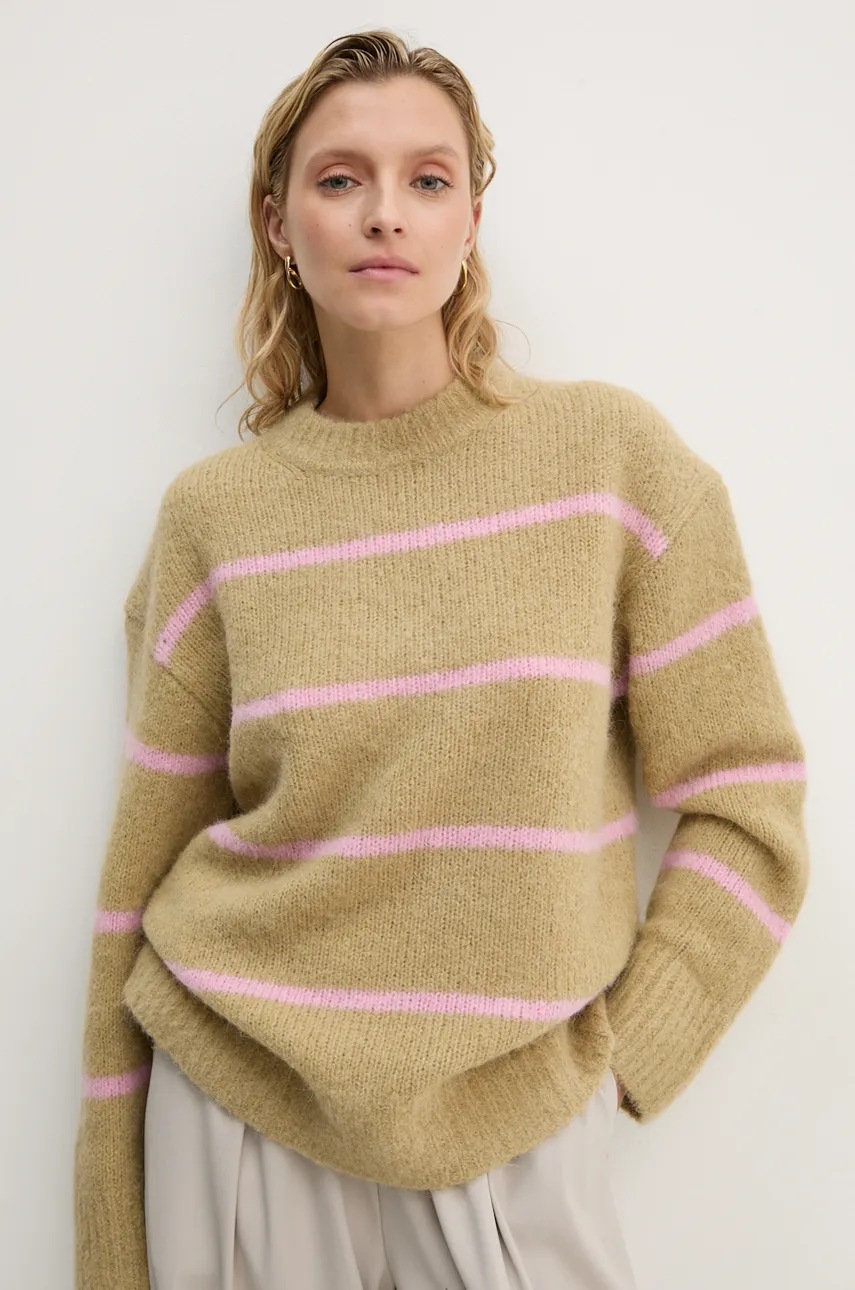 Samsoe Samsoe pulover de lana SAJOAN femei, culoarea bej, călduros, F24300052