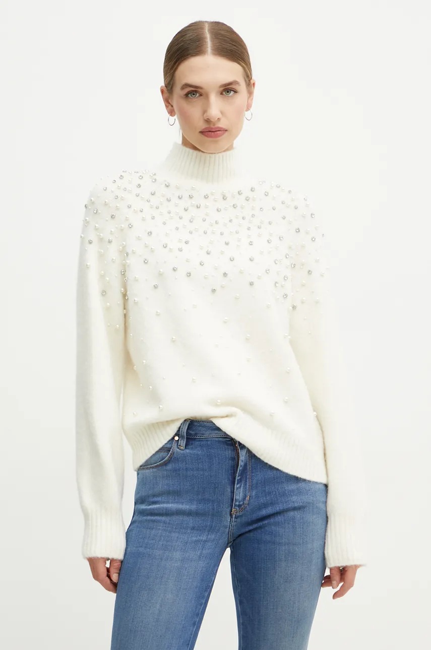 

Вълнен пуловер Marciano Guess SIBILLA дамски в бежово от топла материя с ниско поло 4BGR14 5786Z, Бежов