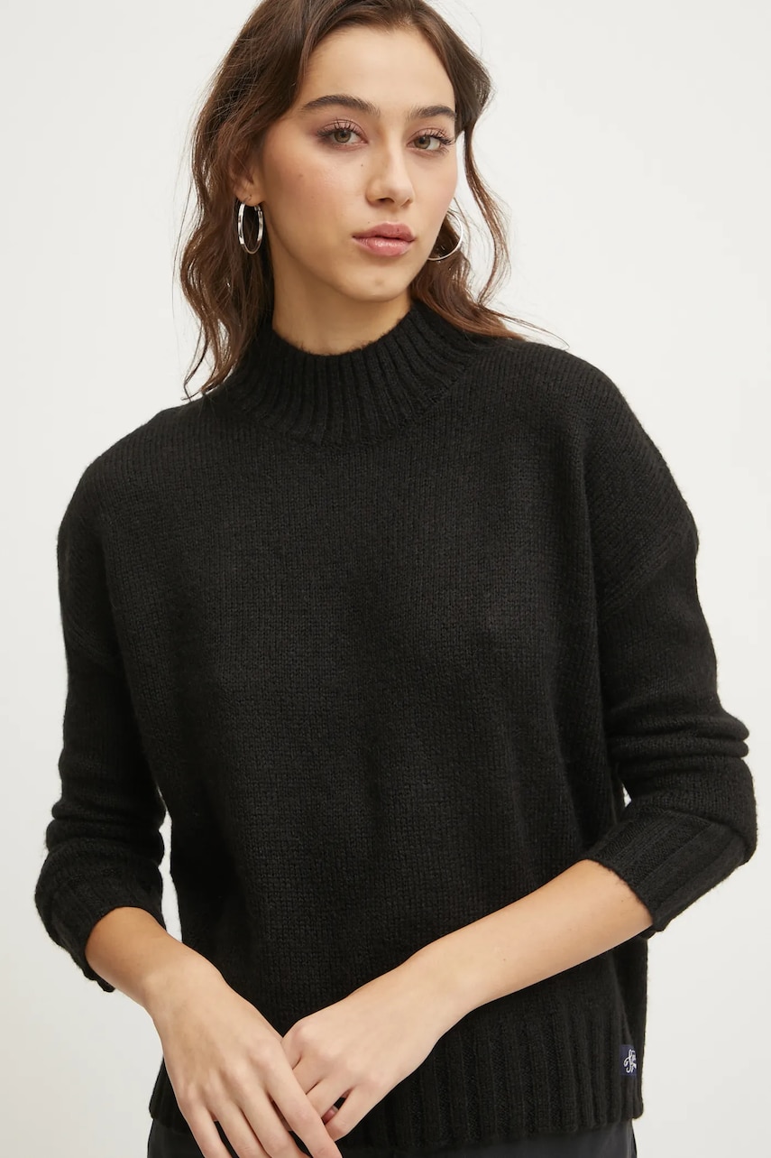 Superdry pulover din amestec de lana femei, culoarea negru, cu turtleneck, W6110551A-02A Superdry pulover din amestec de lana femei, culoarea negru, cu turtleneck, W6110551A-02A