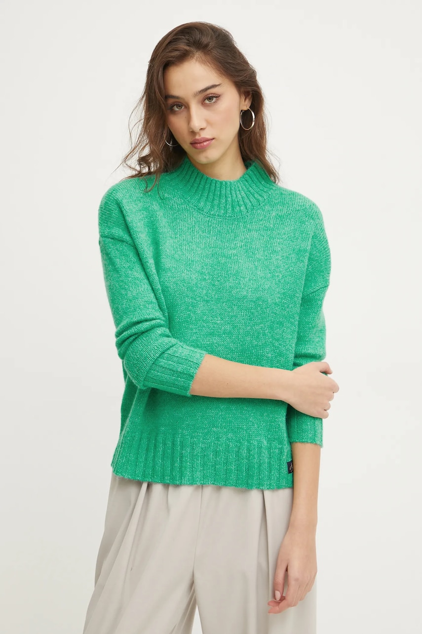 Superdry pulover din amestec de lana femei, culoarea verde, light, cu turtleneck, W6110551A-GYJ Superdry pulover din amestec de lana femei, culoarea verde, light, cu turtleneck, W6110551A-GYJ