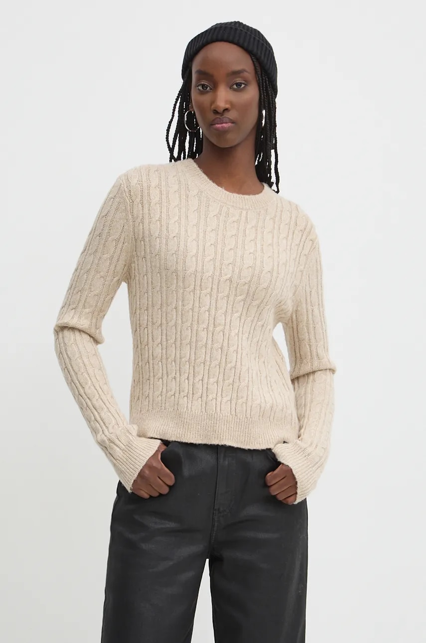 Superdry pulover femei, culoarea bej, W6110565A-C2X Superdry pulover femei, culoarea bej, W6110565A-C2X