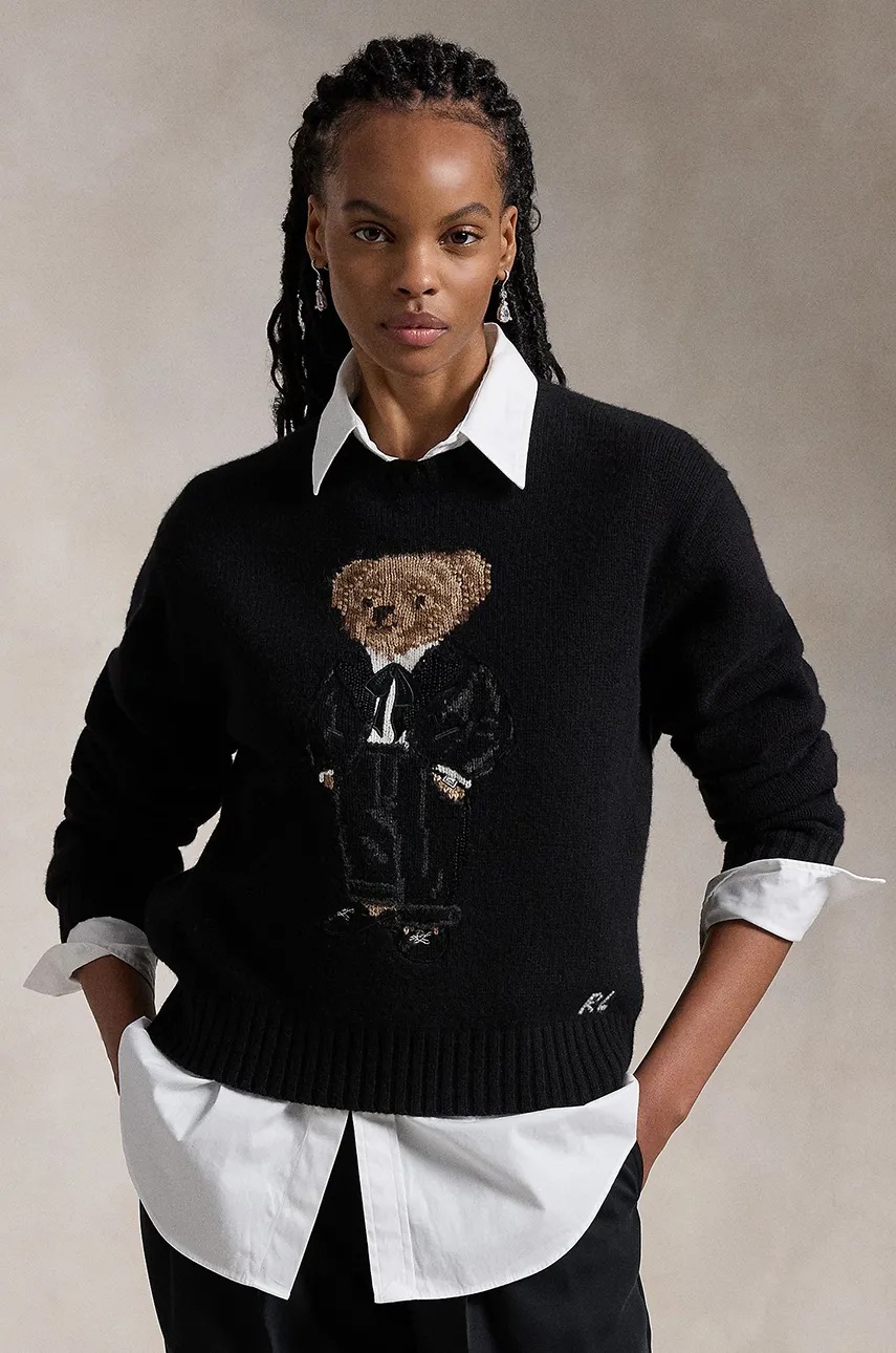 

Вълнен пуловер Polo Ralph Lauren дамски в черно от топла материя 211947913, Черен