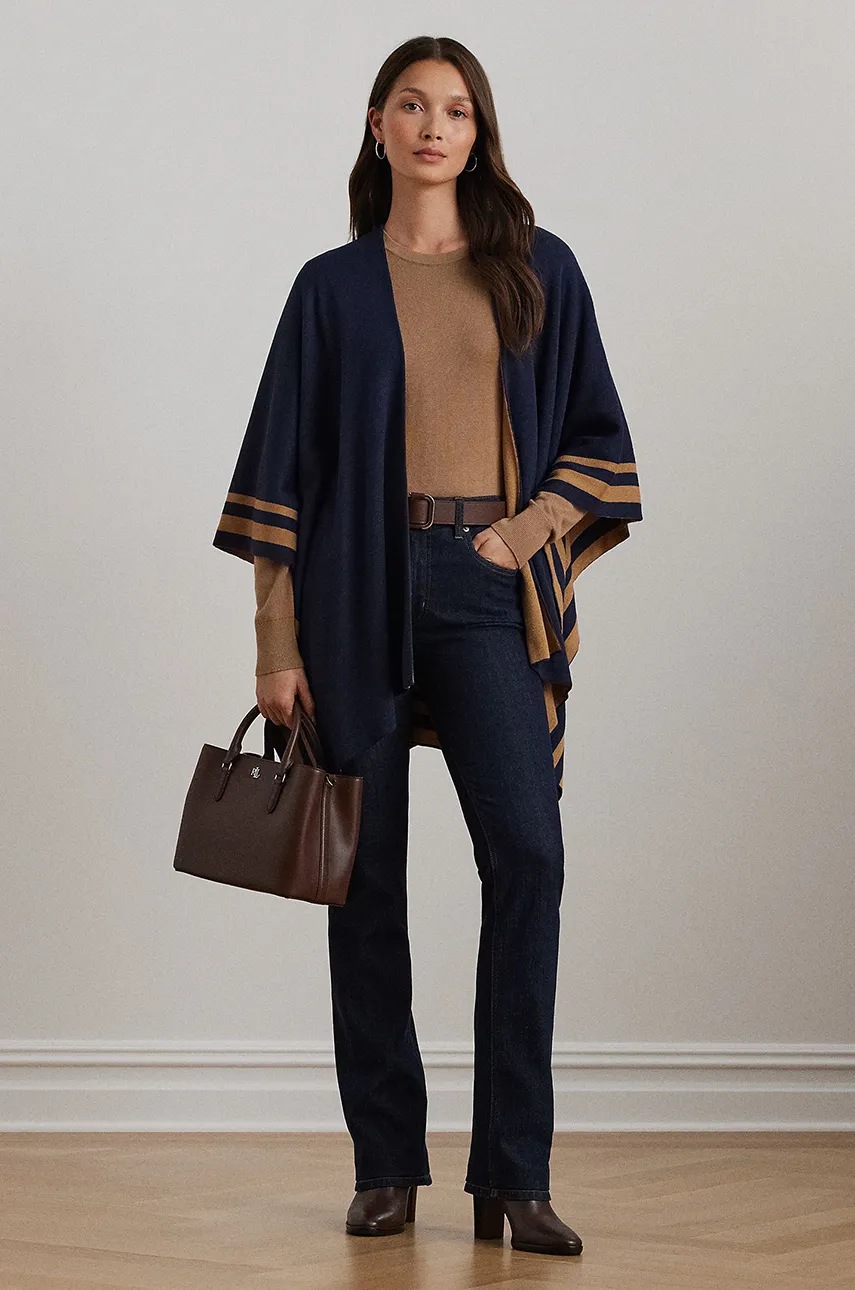 

Пончо с вълна Lauren Ralph Lauren в тъмносиньо 454960145, Тъмносин
