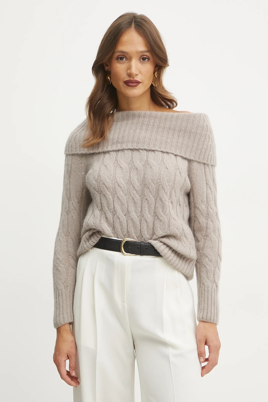 Marella pulover de lana femei, culoarea bej, 2423366225200 Marella pulover de lana femei, culoarea bej, 2423366225200