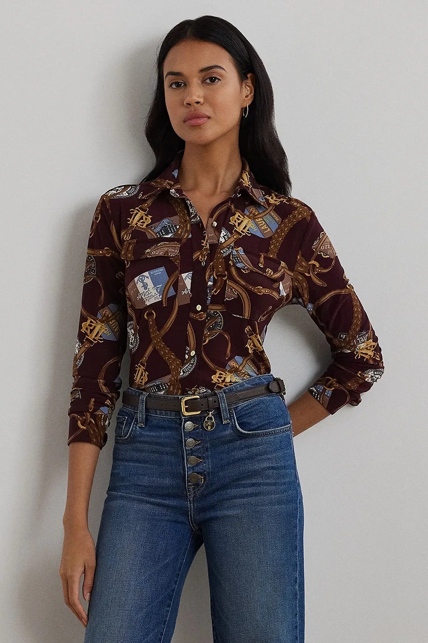 Levně Košile Lauren Ralph Lauren červená barva, slim, s klasickým límcem, 200951312