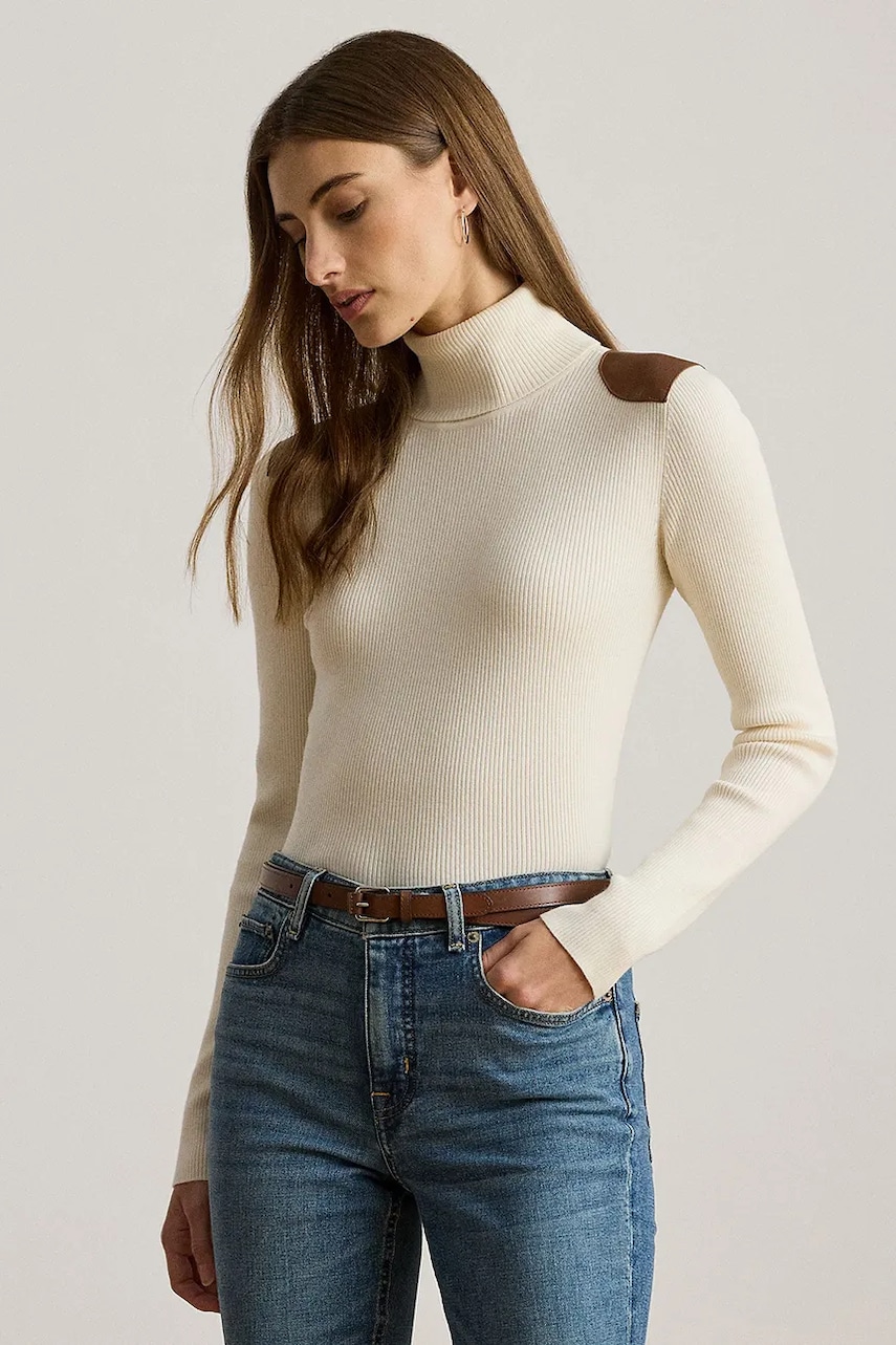 Levně Svetr Lauren Ralph Lauren dámský, hnědá barva, s pologolfem, 200951386