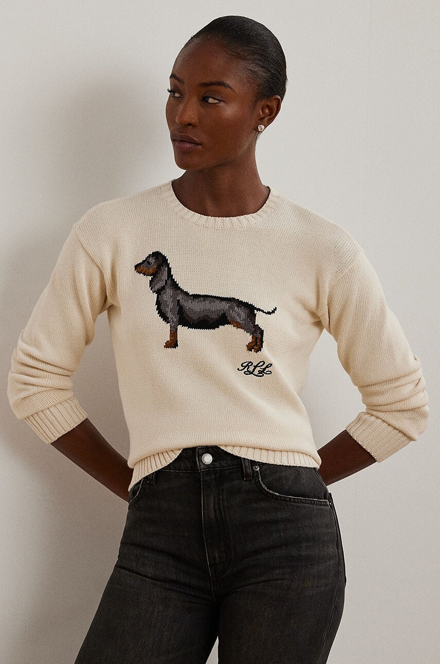 Levně Bavlněný svetr Lauren Ralph Lauren béžová barva, 200955695