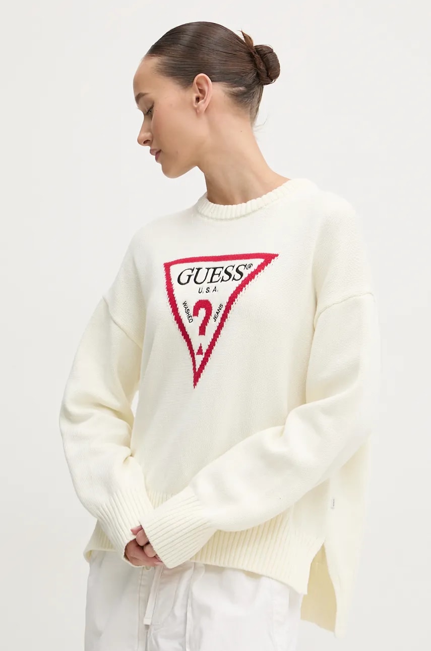 Levně Bavlněný svetr Guess Jeans béžová barva, lehký, W4BR12 Z3HM1