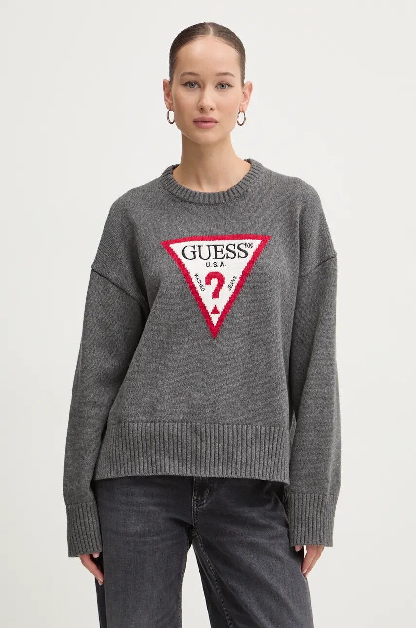 Levně Bavlněný svetr Guess Jeans šedá barva, lehký, W4BR12 Z3HM1