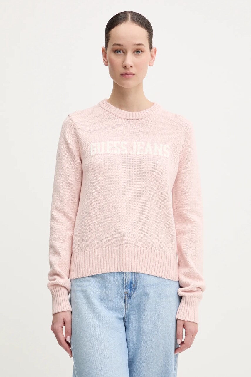 Levně Bavlněný svetr Guess Jeans růžová barva, W4BR10 Z3HM1