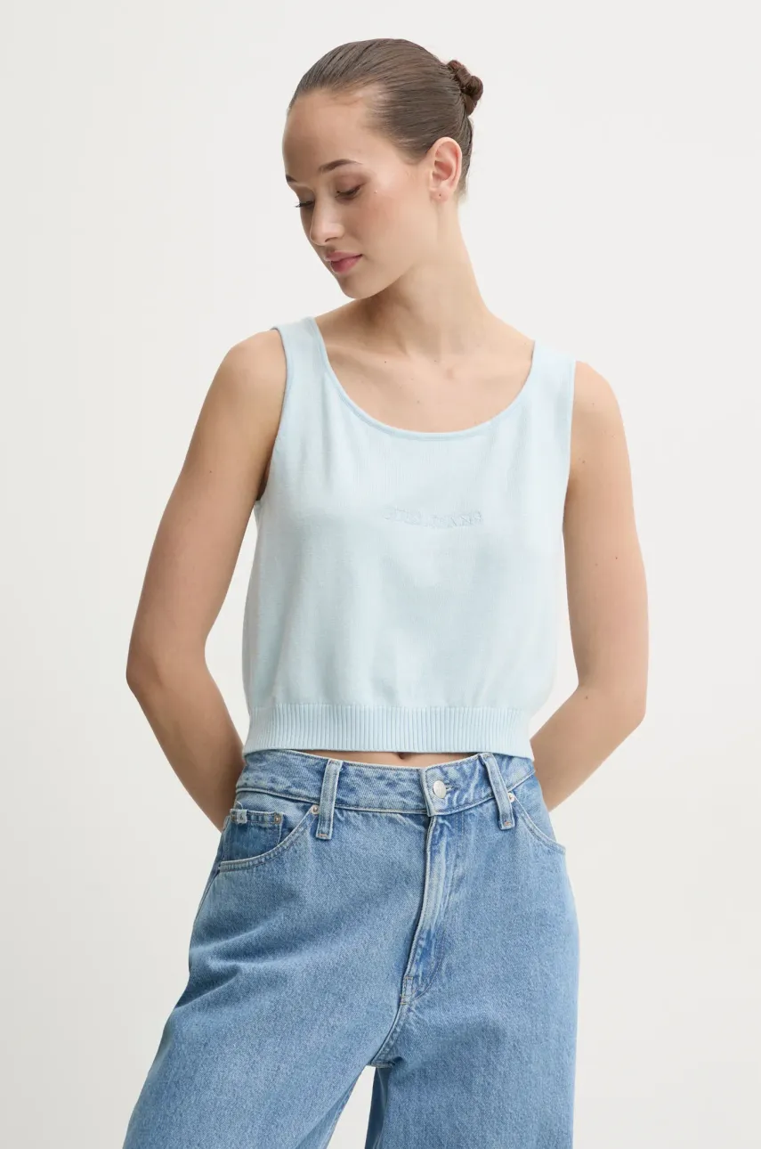 Levně Top s příměsí hedvábí Guess Jeans modrá barva, W4BR17 Z3HO2