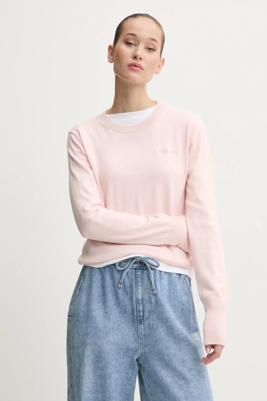 Levně Svetr z vlněné směsi Guess Jeans dámský, růžová barva, W4BR83 Z3HO2