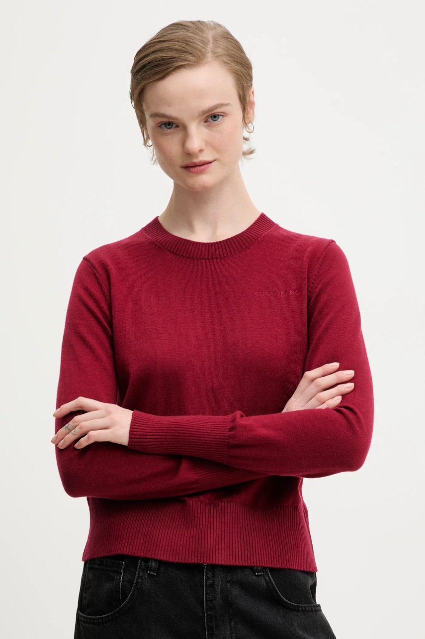 

Пуловер с вълна Guess Jeans, Бордо