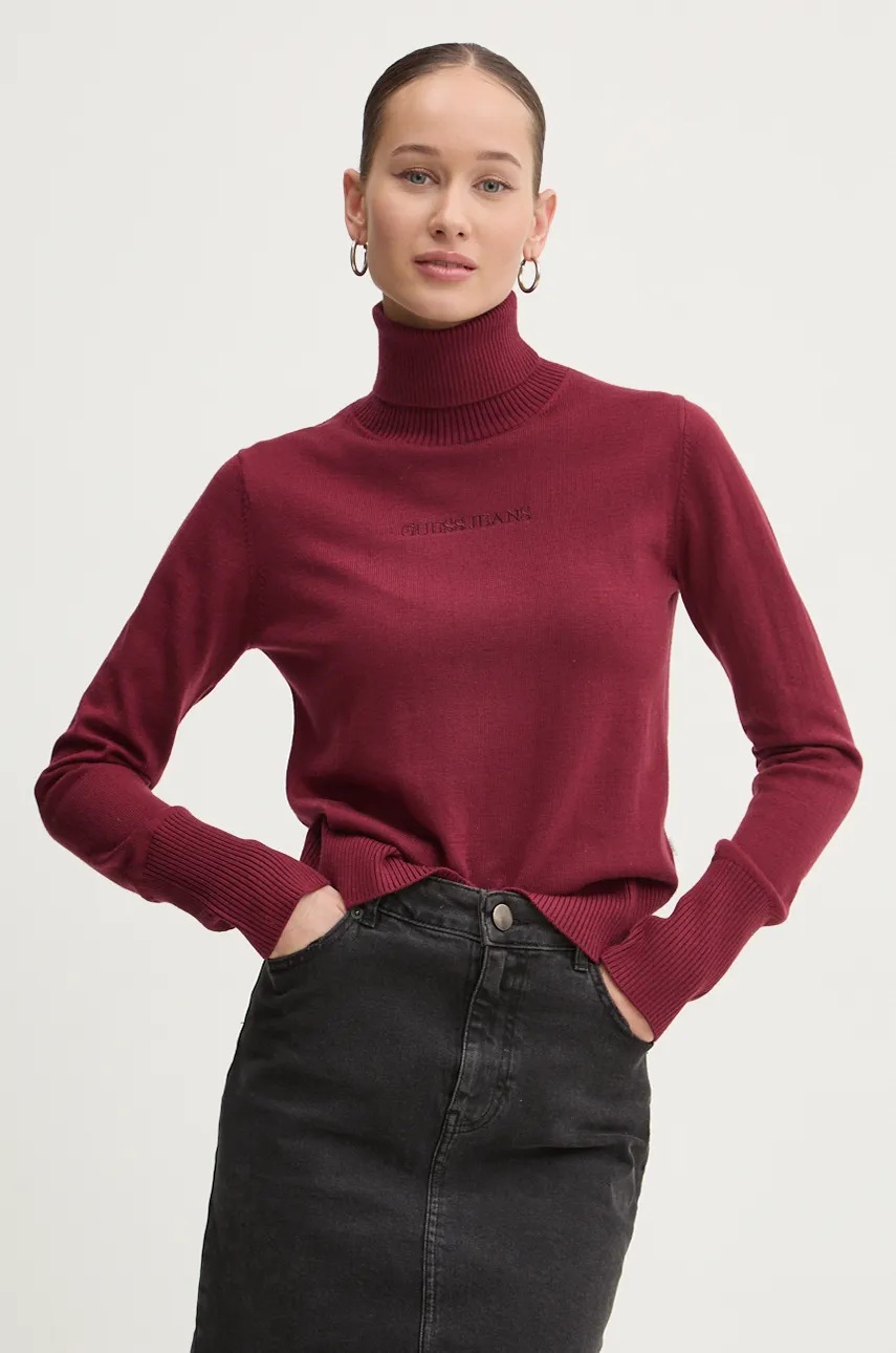

Пуловер Guess Jeans дамски в бордо с поло W4BR15 Z3HO2