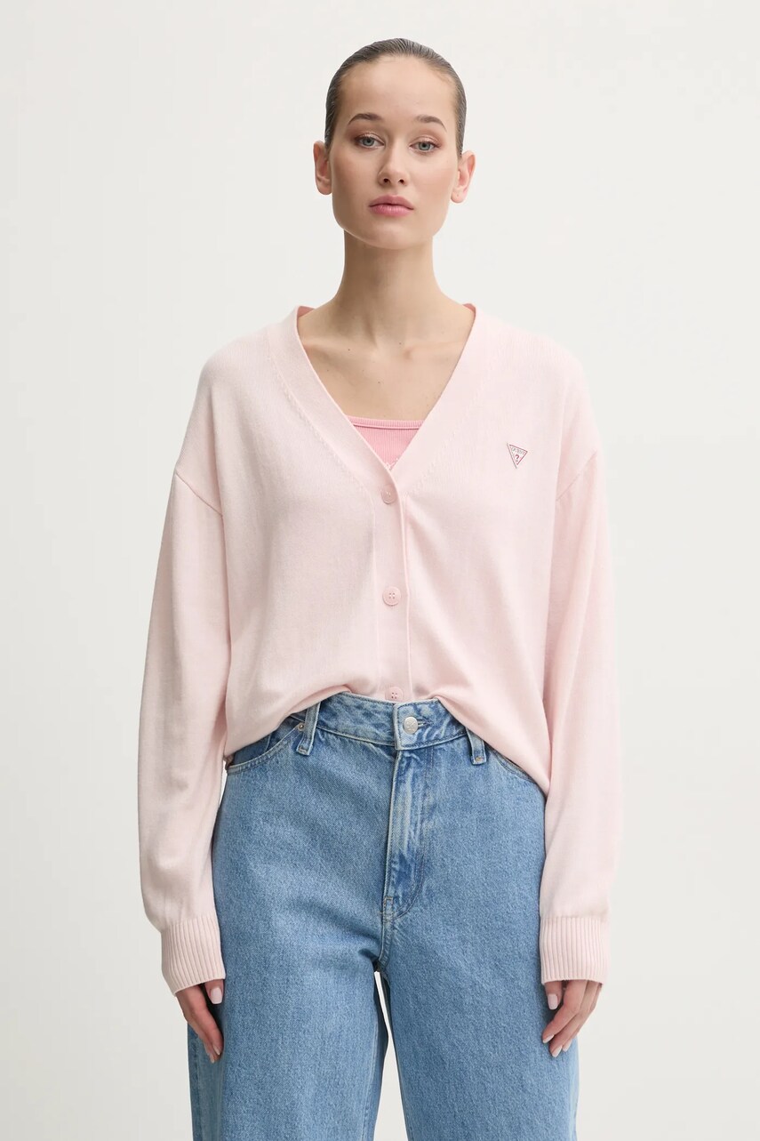 Levně Svetr s příměsí vlny Guess Jeans růžová barva, lehký, W4BR16 Z3HO2