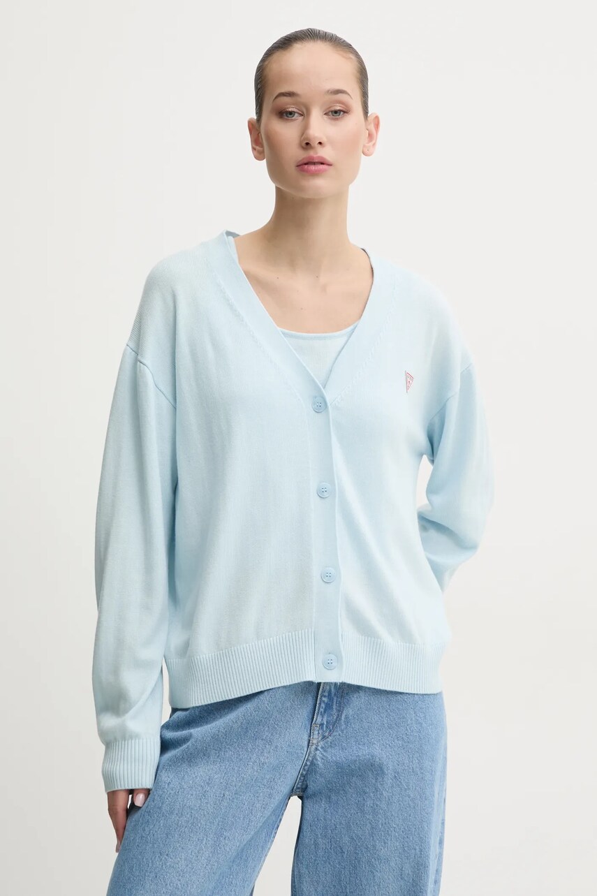 Levně Svetr s příměsí vlny Guess Jeans modrá barva, lehký, W4BR16 Z3HO2