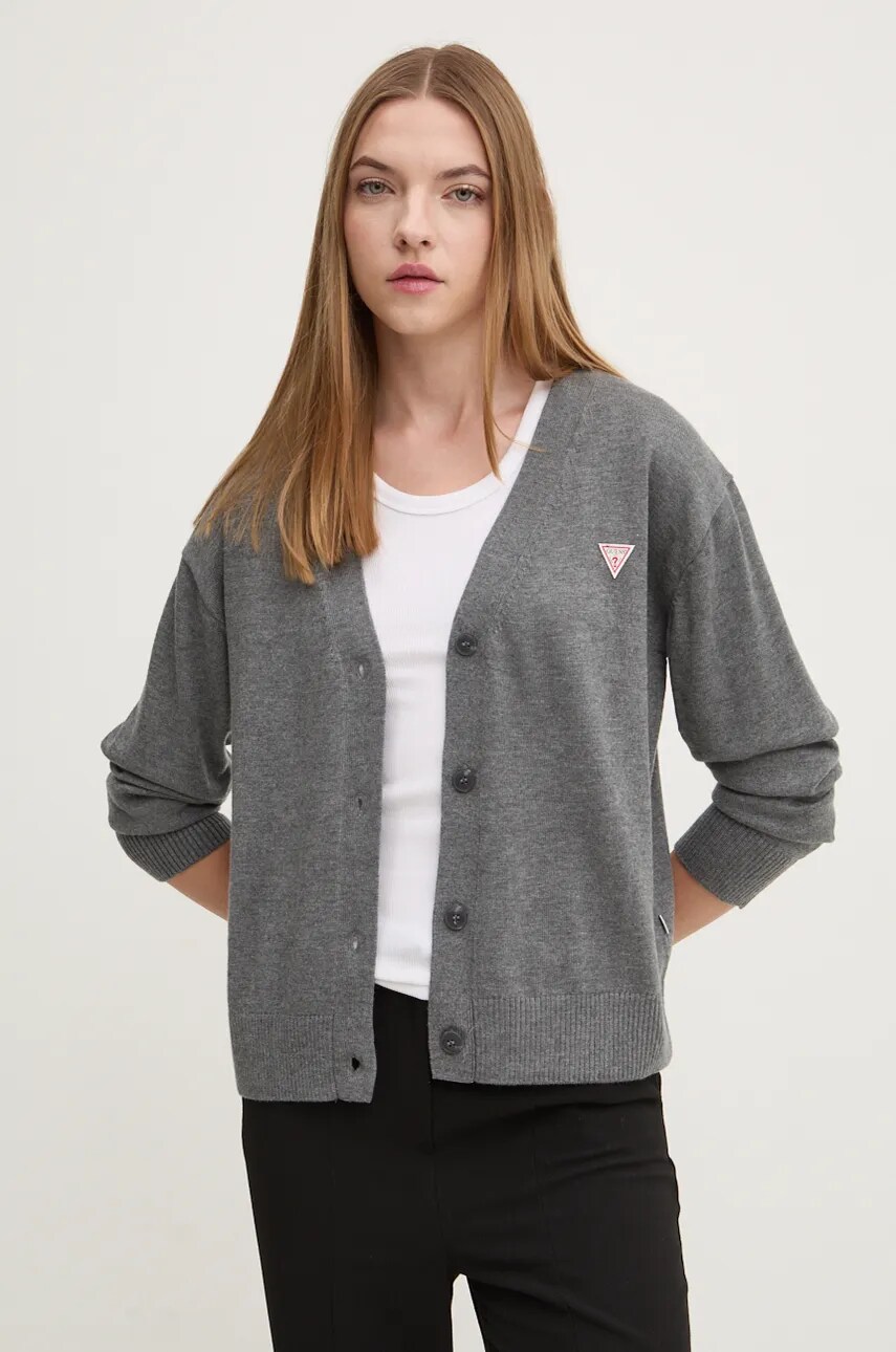 Levně Svetr s příměsí vlny Guess Jeans šedá barva, lehký, W4BR16 Z3HO2