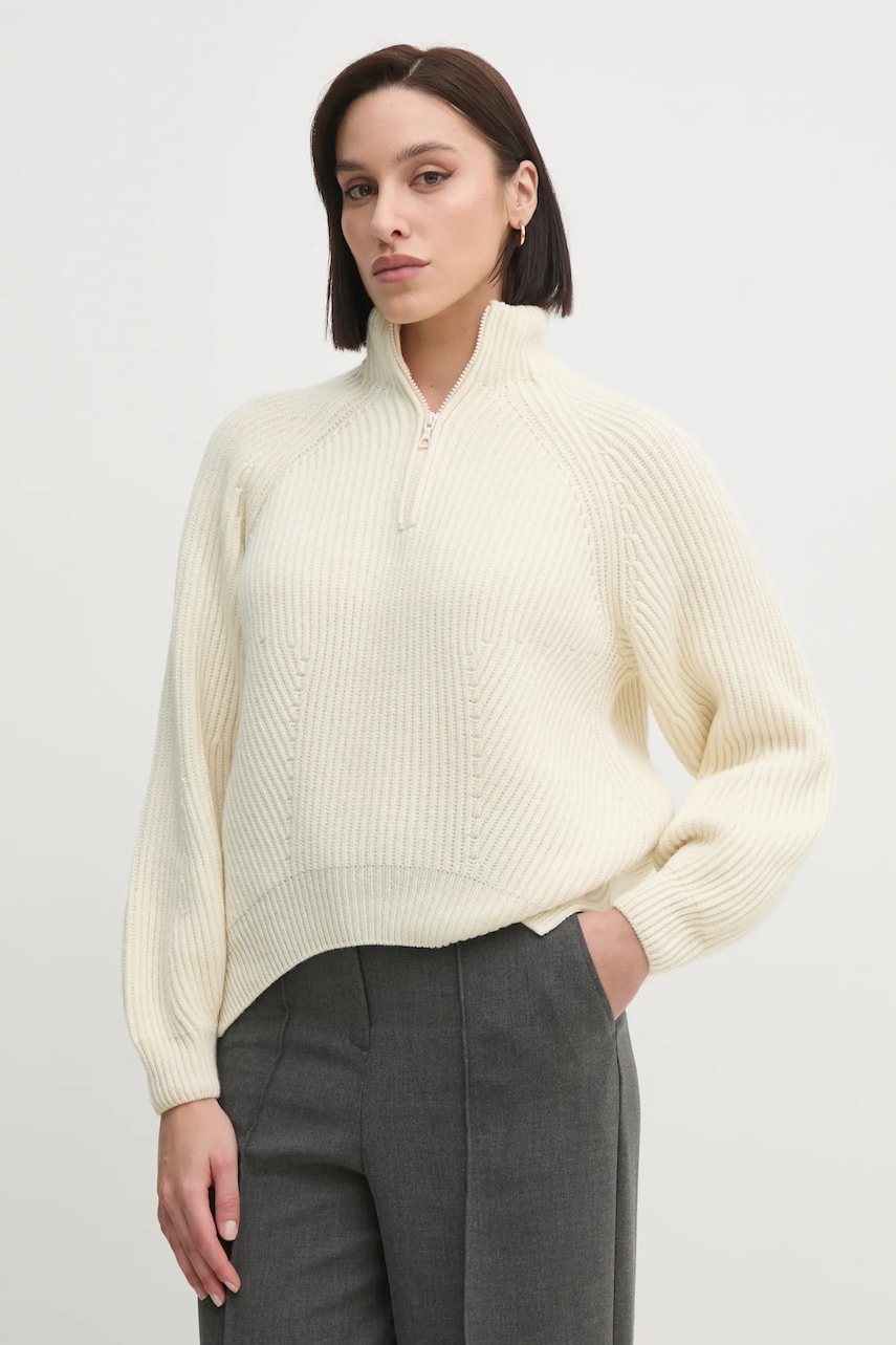 Lacoste pulover de lana femei, culoarea bej, calduros, AF2528