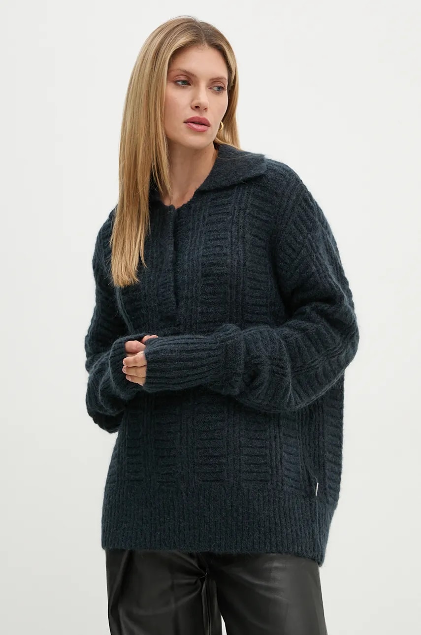 Remain pulover de lana femei, culoarea albastru marin, light, 502025 Remain pulover de lana femei, culoarea albastru marin, light, 502025