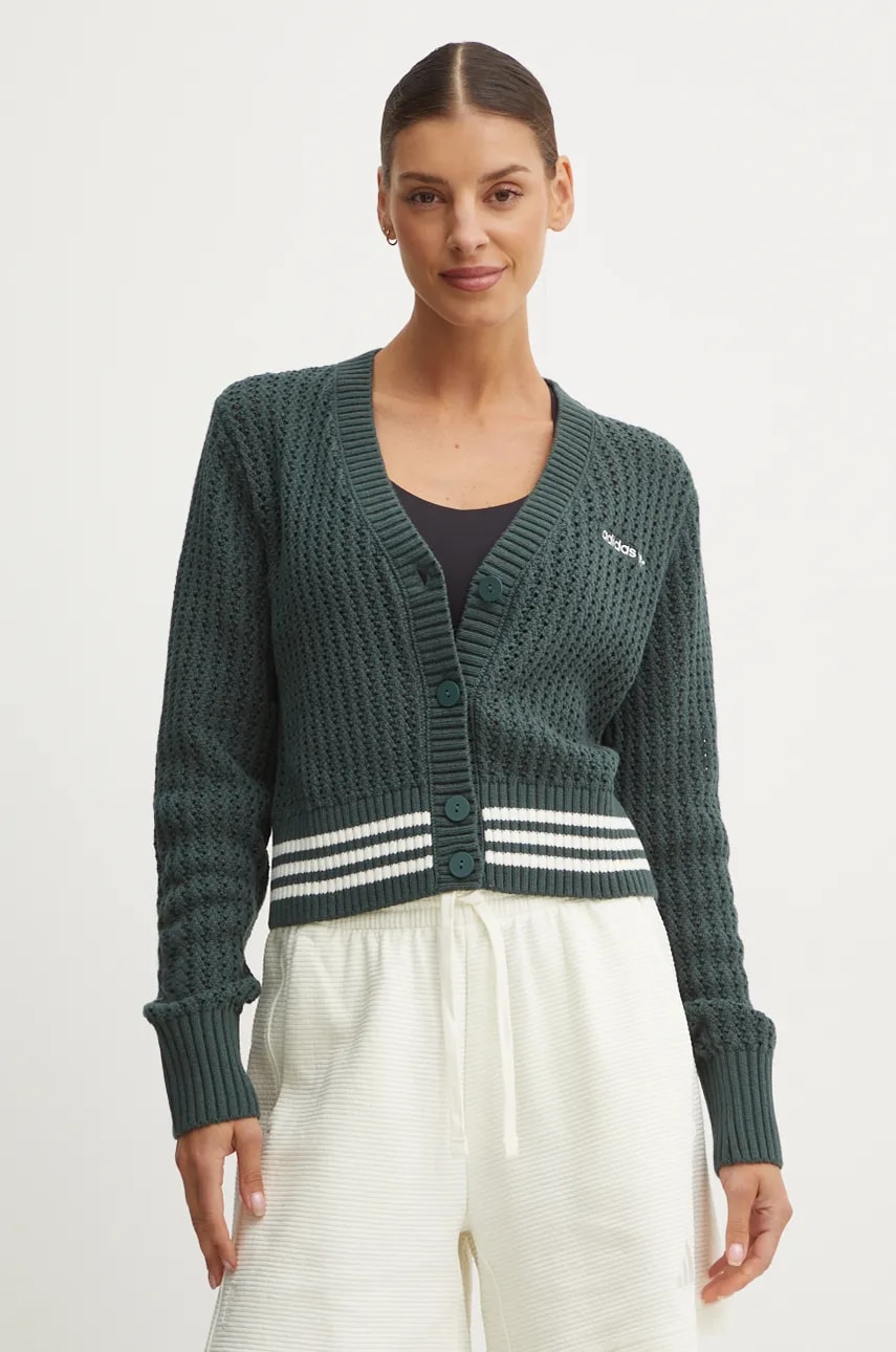 adidas Originals cardigan Cardigan femei, culoarea verde, IX1046 adidas Originals cardigan Cardigan femei, culoarea verde, IX1046