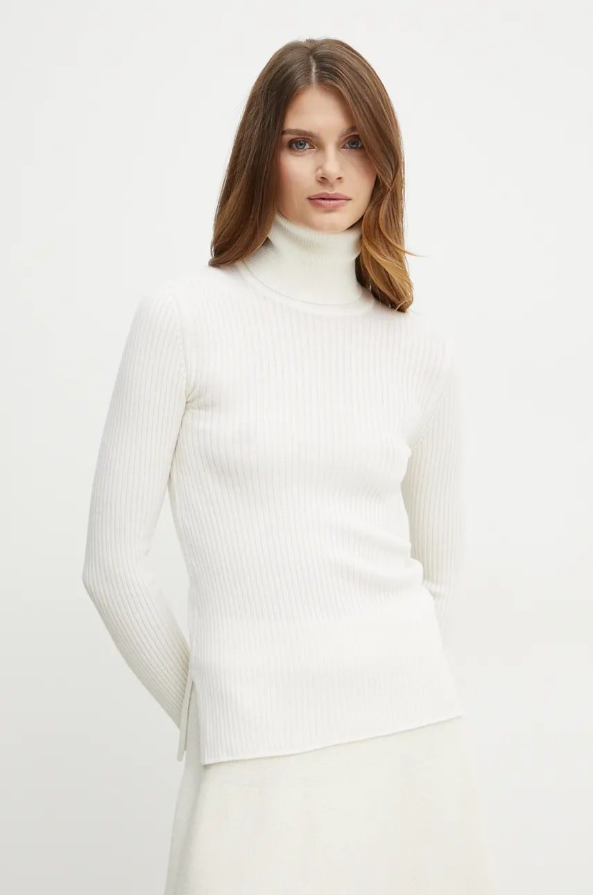 Ivy Oak pulover de lana femei, culoarea bej, light, cu guler, IO113030
