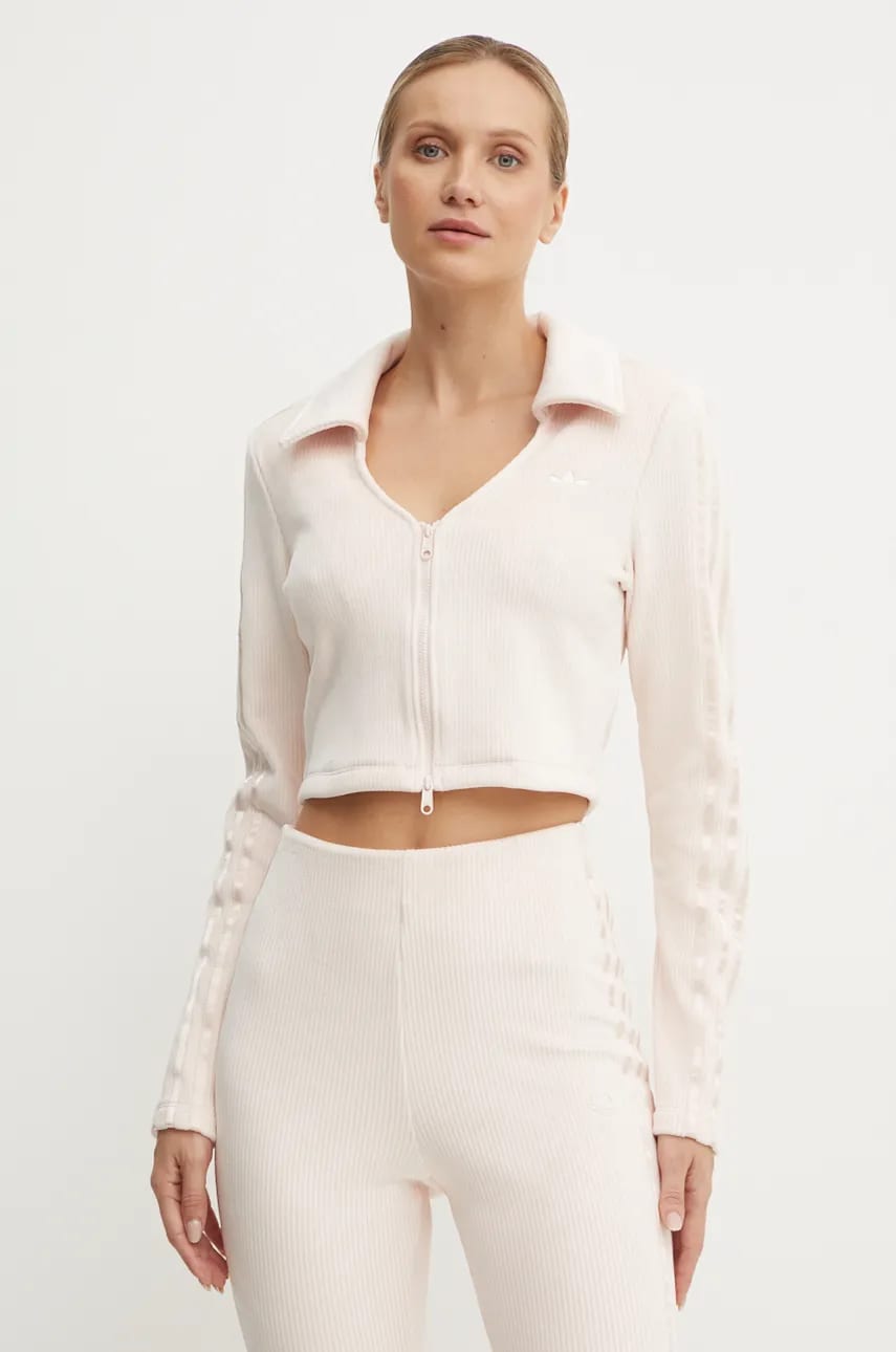 adidas Originals bluza Femme Galore Rib Cardigan femei, culoarea roz, neted, JN3018 adidas Originals bluza Femme Galore Rib Cardigan femei, culoarea roz, neted, JN3018
