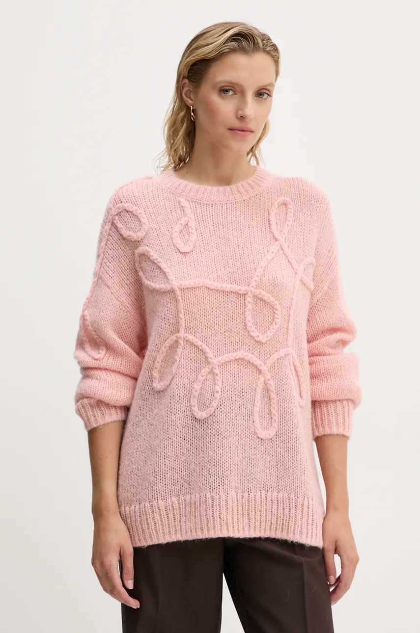 MUNTHE pulover de lana TAHLIS femei, culoarea roz, light, 243160124370 MUNTHE pulover de lana TAHLIS femei, culoarea roz, light, 243160124370